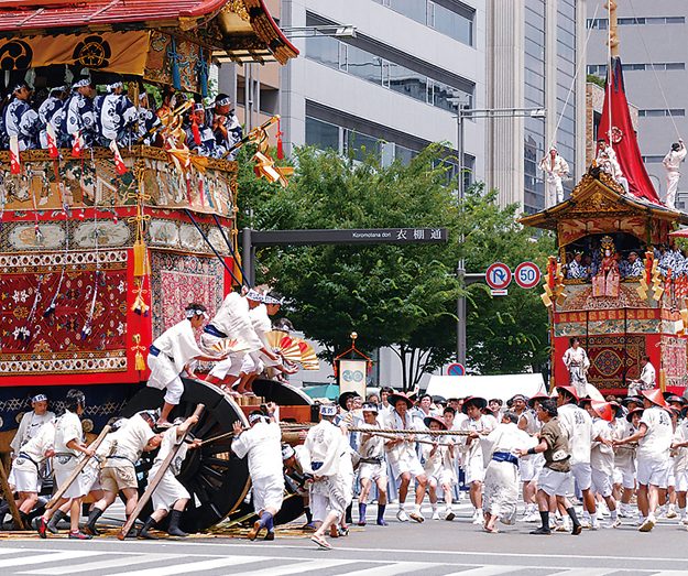 Yamahoko floats in the Gion Matsuri procession